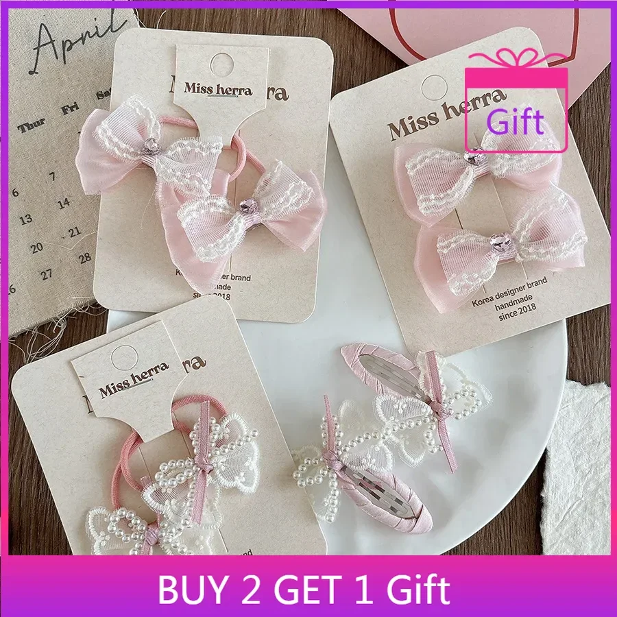 Baby Lace Pearl BB Clips Set Korean Sheer Bow Hair Ties Girls Hair Accessories 2025 Childrens Day Gift
