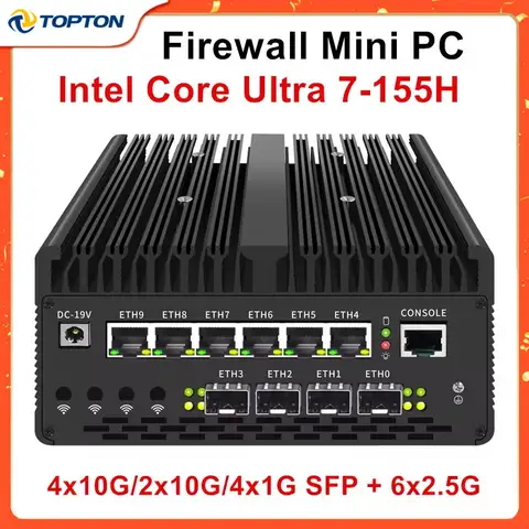 Topton Solid Firewall Mini PC Ultra 9 185H 7 155H 4x/2x 10G SFP 6*2.5G LAN Intel vPro Thunderbolt 4 2xNVMe Proxmox Home Server