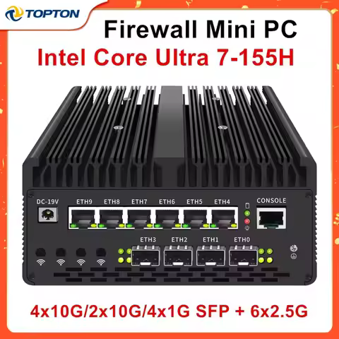 Topton 4x/2x 10G SFP 6*2.5G LAN Solid Firewall Mini PC 14th Gen Ultra 7 155H Intel vPro Thunderbolt 4 2xNVMe Proxmox Home Serve
