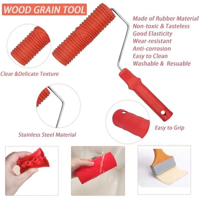 7Pcs Wood Grain Tool Set Kit Wood Grain Painting Tool Kit Wood Grain Roller Wood Texture Paint Tool DIY Pattern Painting Roller