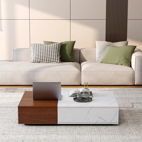 

Custom New Square Coffee Table Wood Storage Modern Creative Design Living Room Furniture Coffee Table Set