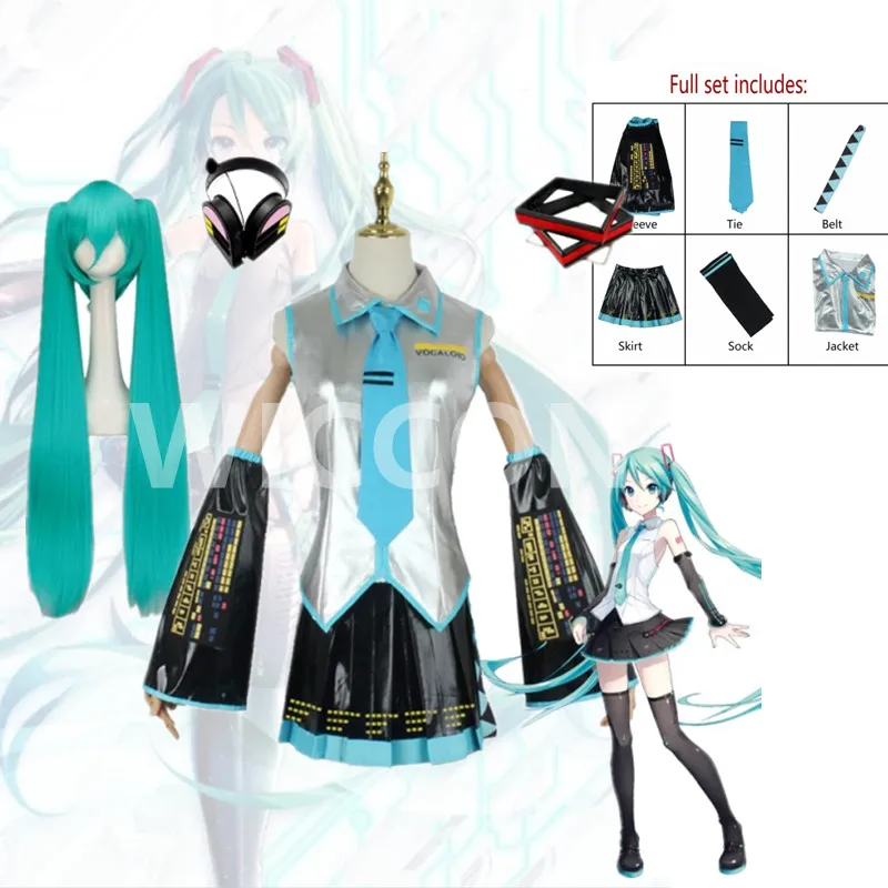 

Anime Halloween Costume Accessories Miku Cosplay Costume Midi Dress Beginner Future Miku Cosplay Wig Props Gift