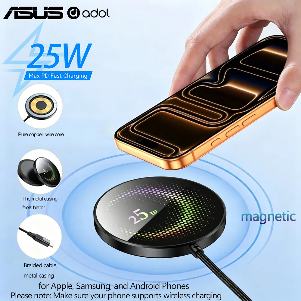 ASUS Magnetic Wireless Charger 25W PD Fast Charging Ultra‑Thin Lightweight Strong Adsorption For Qi Android iPhone Devices