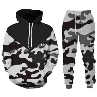 Camouflage Men Hoodie Sets 3D Print Tracksuit Set Man Hoodie + Pants 2pcs Set Outdoor Oversize Casual Men\'s sportswear clothing