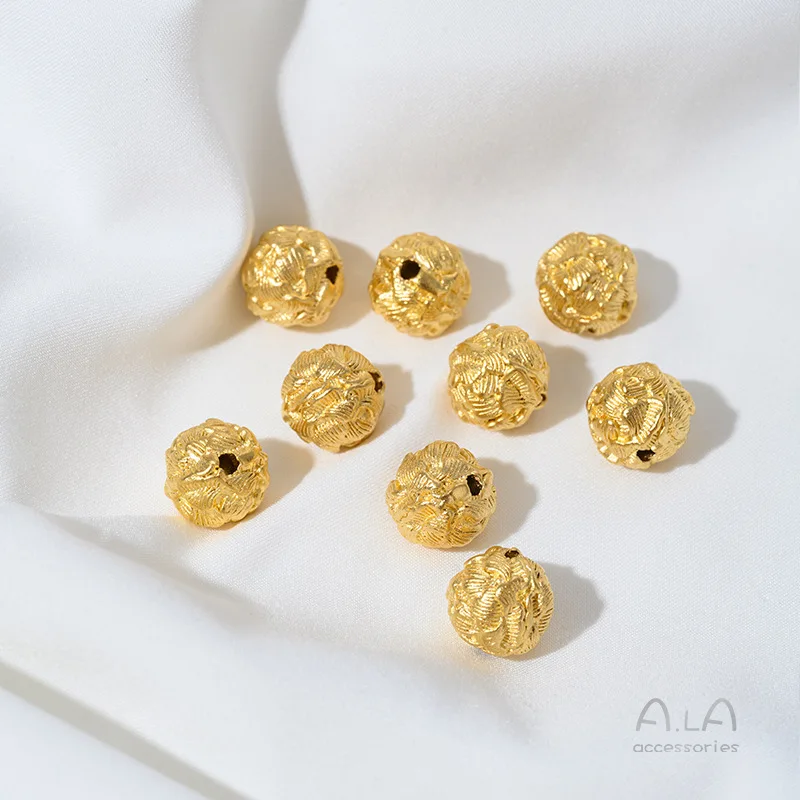 Vietnamese Sand Gold Lotus Bead Partition Accessories Round Beads Loose Beads Handmade DIY Beaded Crystal Bracelet Material view 3