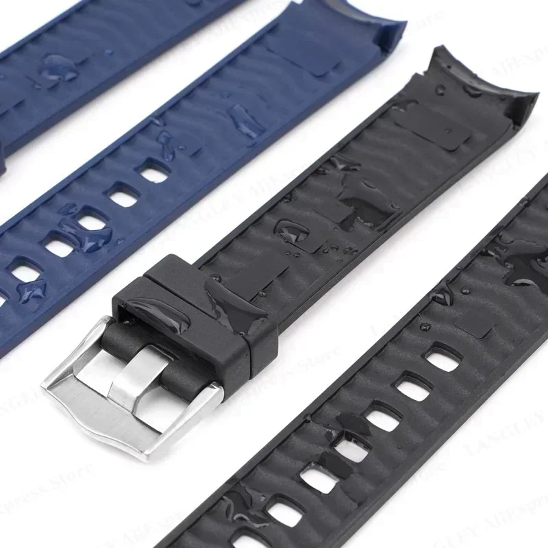 Curved End Rubber Strap 20mm for Omega Seamaster 300 Replacement Wristband Bracelet Men Women Band Waterproof Watch Accessories