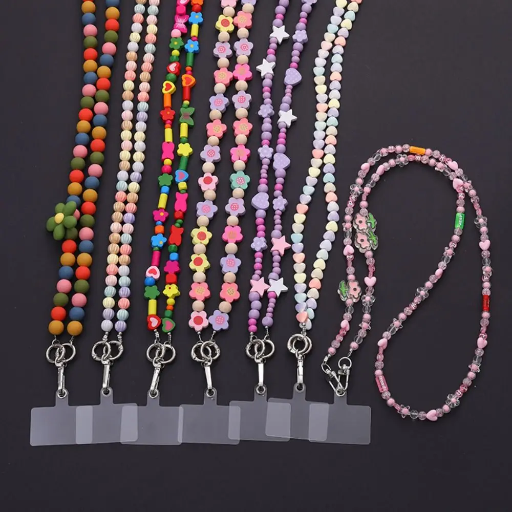 

Bag Chain Beads Crossbody Phone Strap Candy Color Flower Mobile Phone Lanyard Anti Lost Charm Phone Neck Straps Lanyard Patch