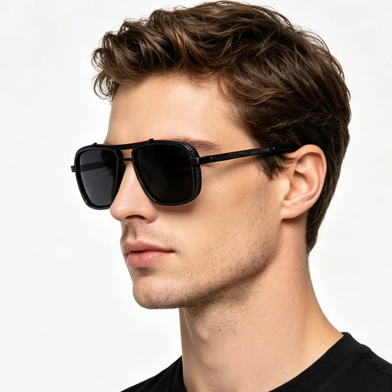 Luxus Rechteck männer Sonnenbrille Retro Metall Steam Punk Sonnenbrille Männlich Klassische Outdoor Driving Shades Sommer Gläser
