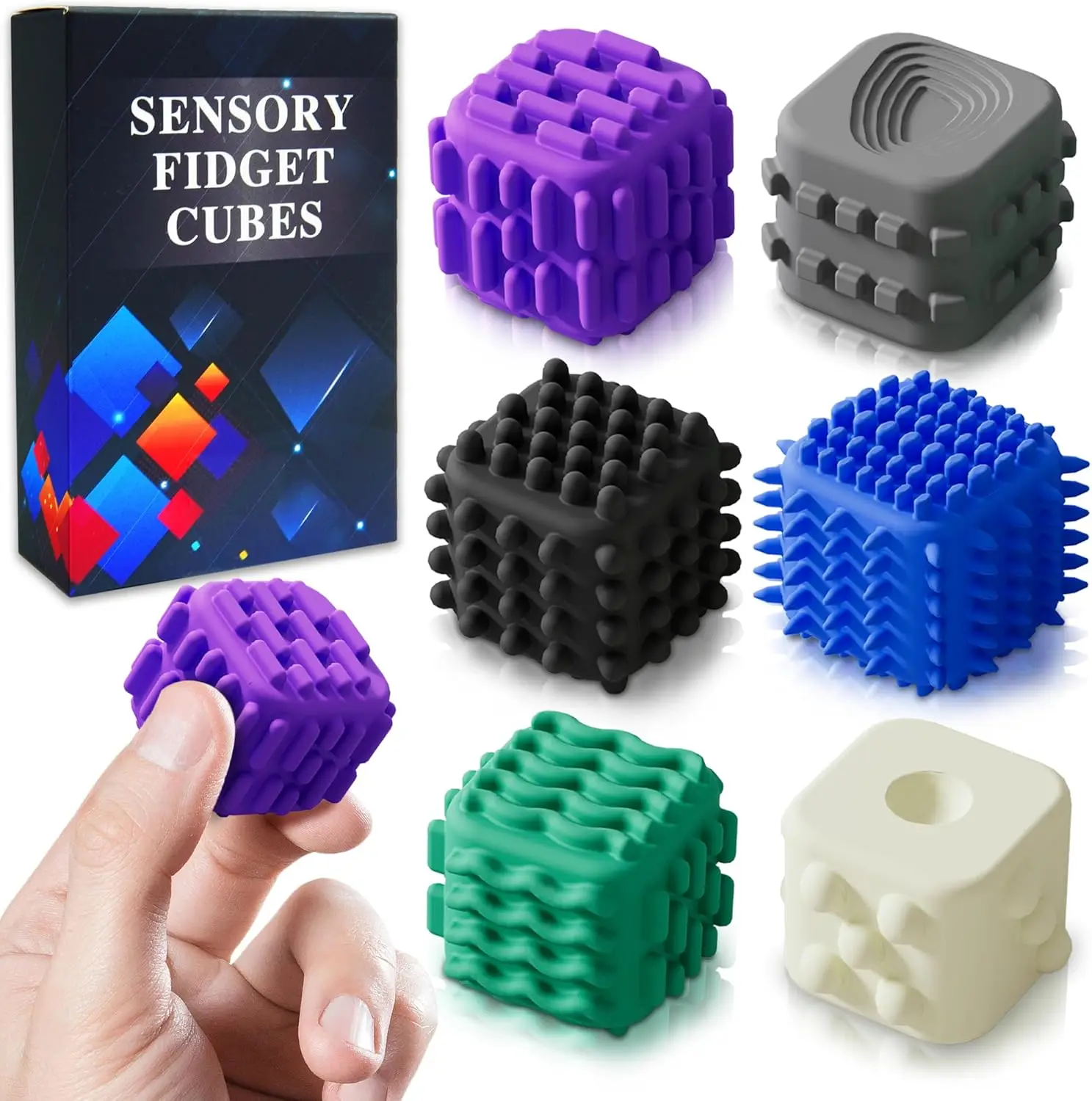 

Текстурированный силиконовый сенсорный кубик-антистресс для снятия стресса, улучшения концентрации при аутизме и СДВГ, тихая настольная игрушка для взрослых и детей