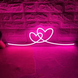 Double Heart Neon Sign LED Neon Light Bedroom Home Wall Decor Wedding Backdrop Wedding Party Decor Personalized Gifts for Couple