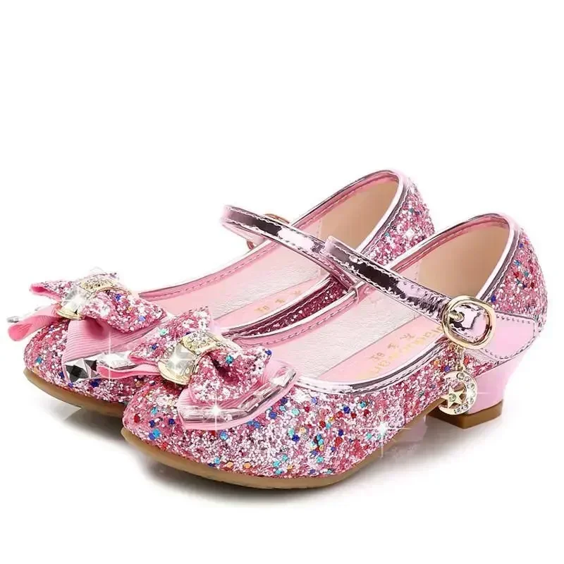 Classic Bow Girl Pu Leather Shoes For Girls Party Dance Children Kids Shoes 3-14 Years Princess High Heels Child Wedding Shoes