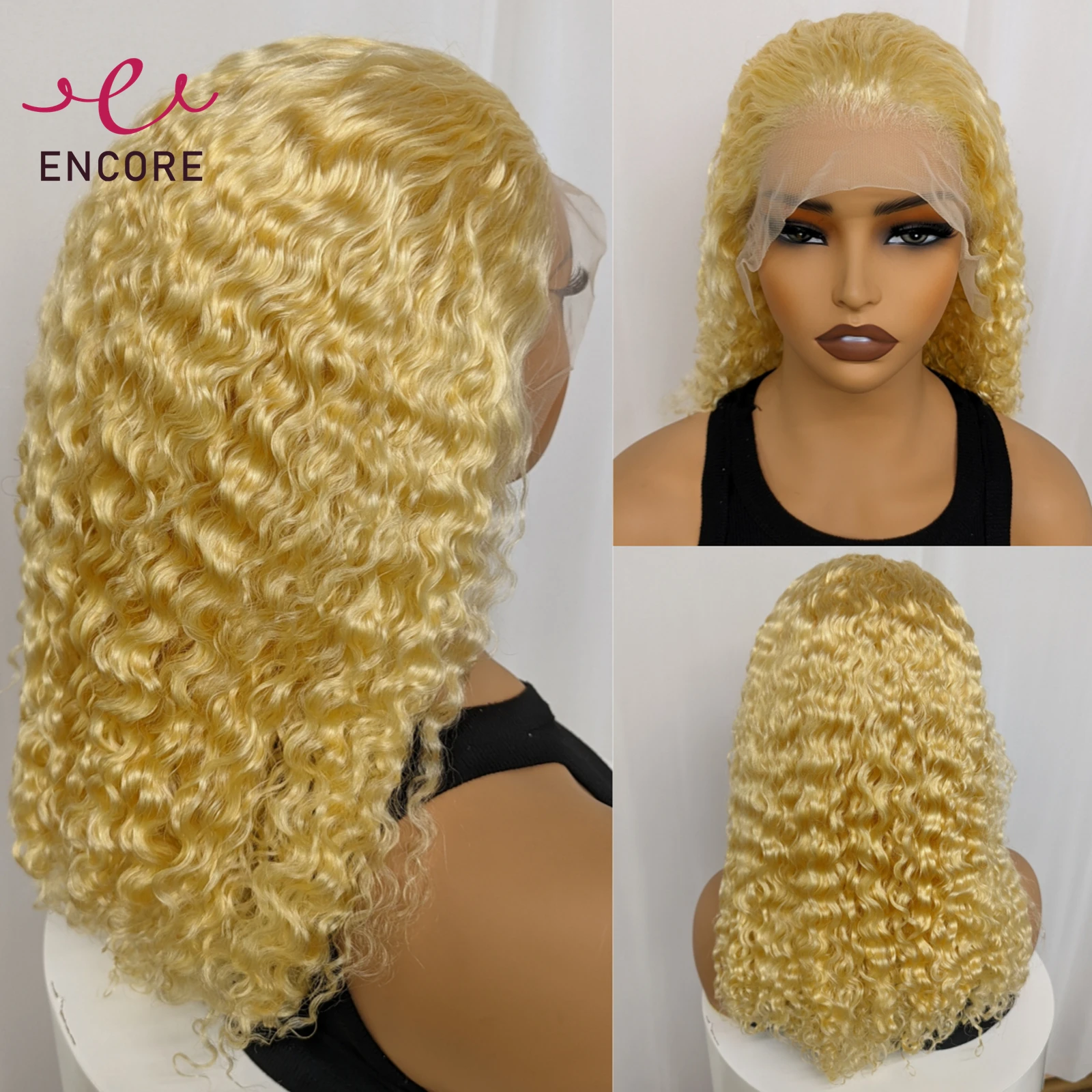 350% Density 613 Blonde Water Wave Human Hair Wigs 20 Inch 13x4 Lace Frontal Bouncy Curly Wig Preplucked Remy Bob Wigs for Women