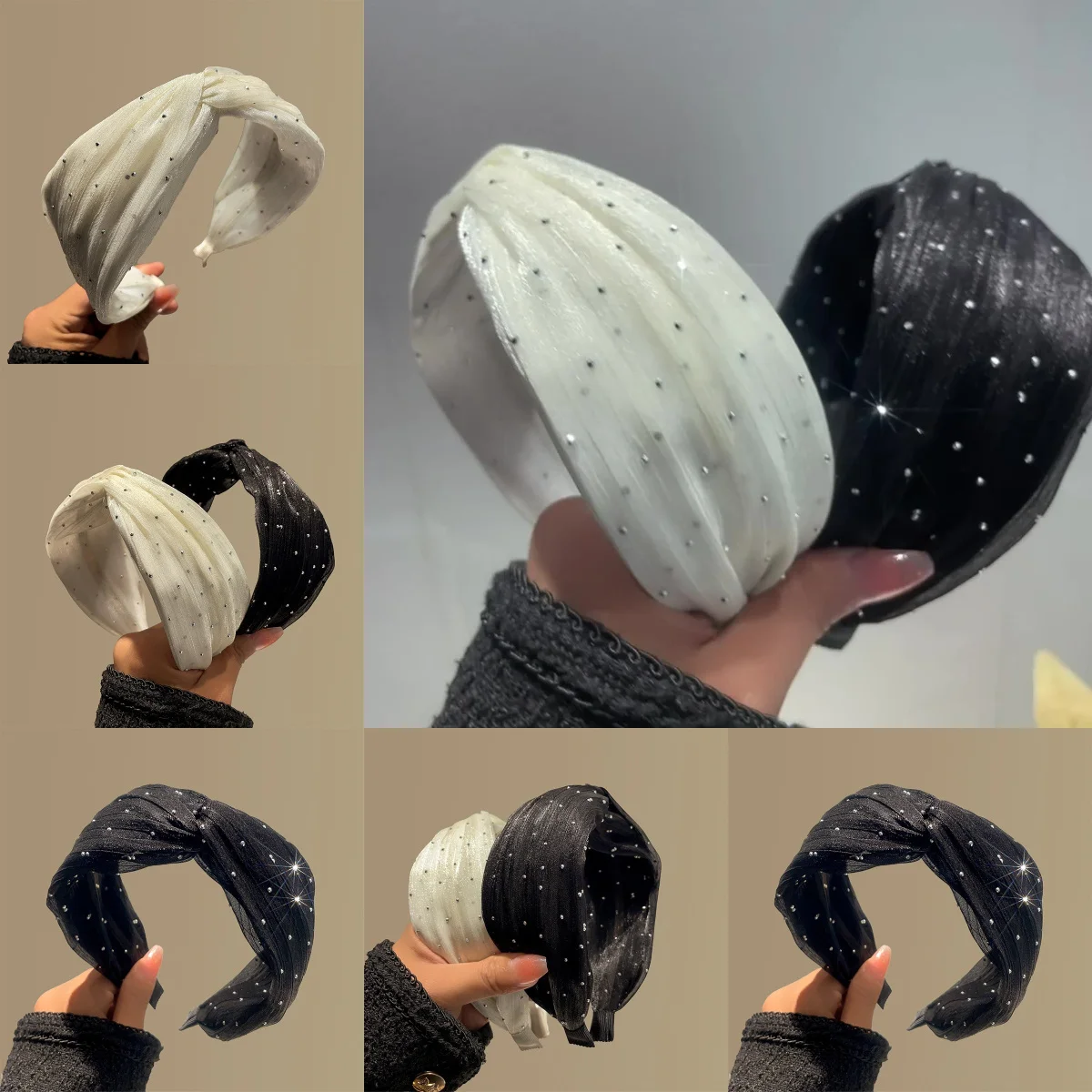 

Wide Crystal Mesh Headband Vintage Cross Design Elegant Hair Hoop for Women Daily Face Washing Banquet Luxury Accessories