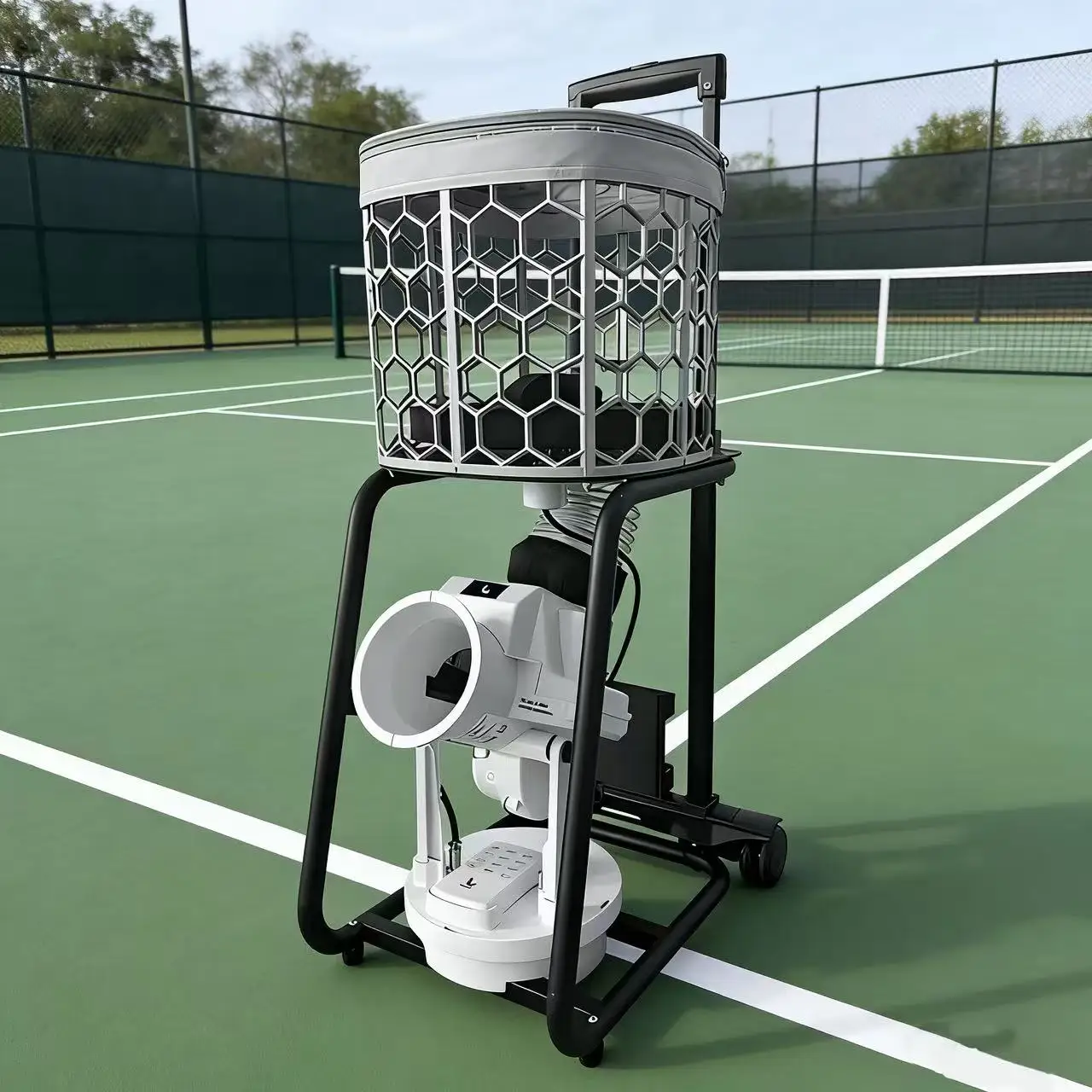 Portable Automatic Pickleball Ball Machine with Wheels Adjustable Speed Spin Large Capacity Basket Professional Training