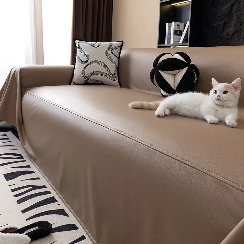 Thick Waterproof Faux Leather Sofa Cover American Solid Color Anti Cat Scratch Sofa Protector Vintage All Inclusive Dust Cover