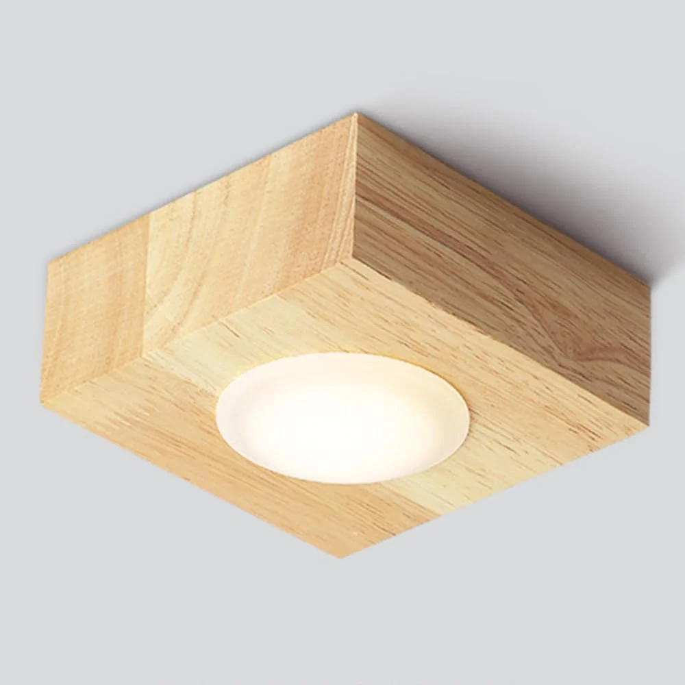 

Indoor LED Wood Square Ceiling Light, Ceiling Mounted Spot Light 3 Colors Dimmable for Living Room Bedroom Hallway 3W 10CM