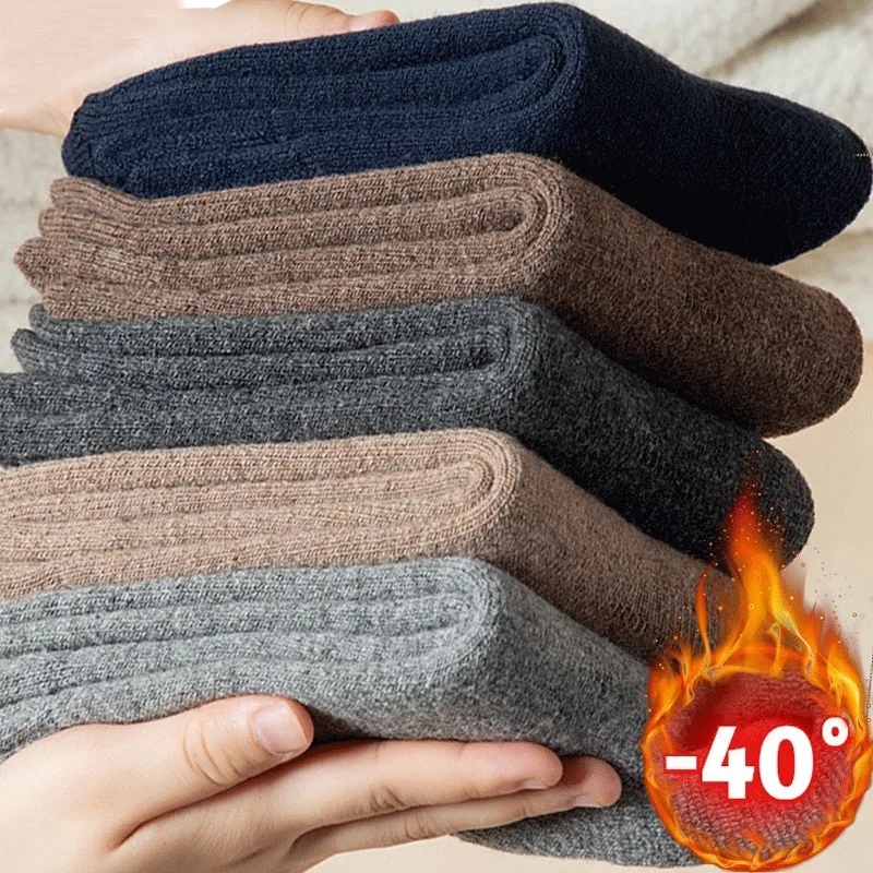 

Зимние мужские носки из мериносовой шерсти, очень толстые, теплые, высокого качества, Harajuku, ретро, снежные, повседневные, антифризные, кашемировые носки, мужские, 3 пары