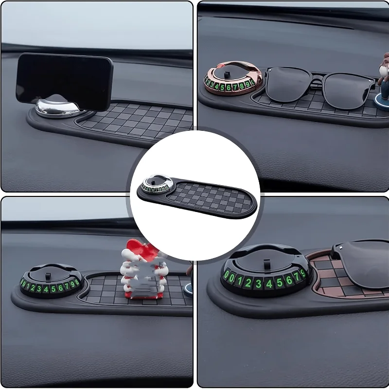 2 in 1 Car Non-Slip Dashboard Mat with Luminous Temporary Parking Number Plate Multi Function Auto Interior Anti-Skid Phone Key - view 6
