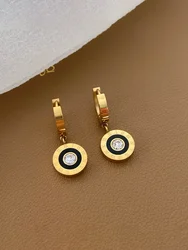 Stainless steel new fashion exquisite high-end jewelry Zircon Roman numerals round earrings for women jewelry gifts