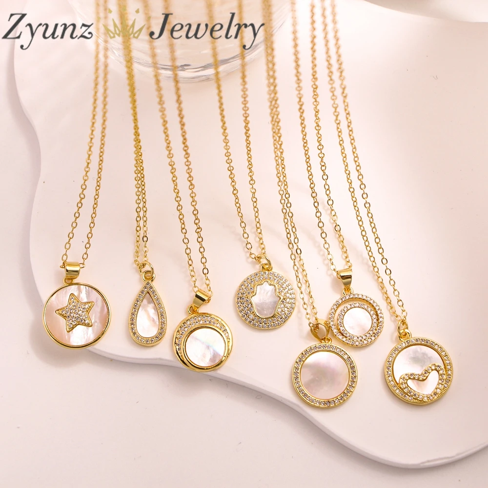 

10PCS, Trendy Brass 18K Gold Plated Charms Natural Shell Heart Star Pendants Necklace Pave CZ DIY Accessories