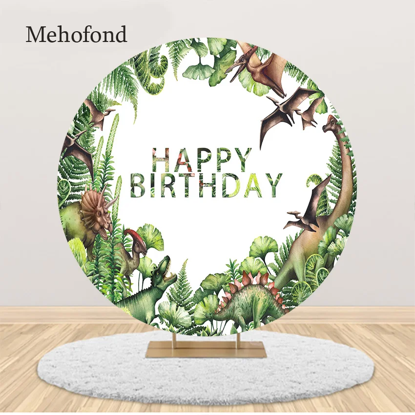 

Dinosaur Birthday Round Backdrop Cover Forest Jungle Decoration Boy Safari Birthday Photography Background Studio Prop Photozone