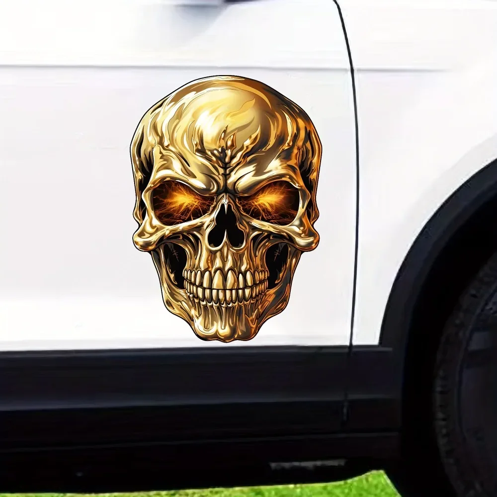 

Наклейки на мотоцикл Golden Saint Skull для ветрового стекла, топливного бака, модифицированный декоративный декор, наклейки с защитой от царапин для кузова автомобиля
