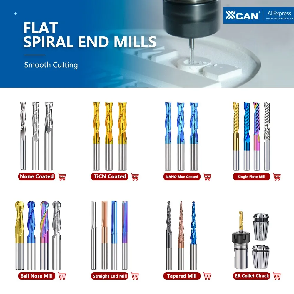 Xcan 2 Flöte Flach fräser 4 6 8 10 12mm Schaft Hartmetall fräser Zinn beschichtet Endmill CNC-Fräser für die Holz bearbeitung – Detail 1