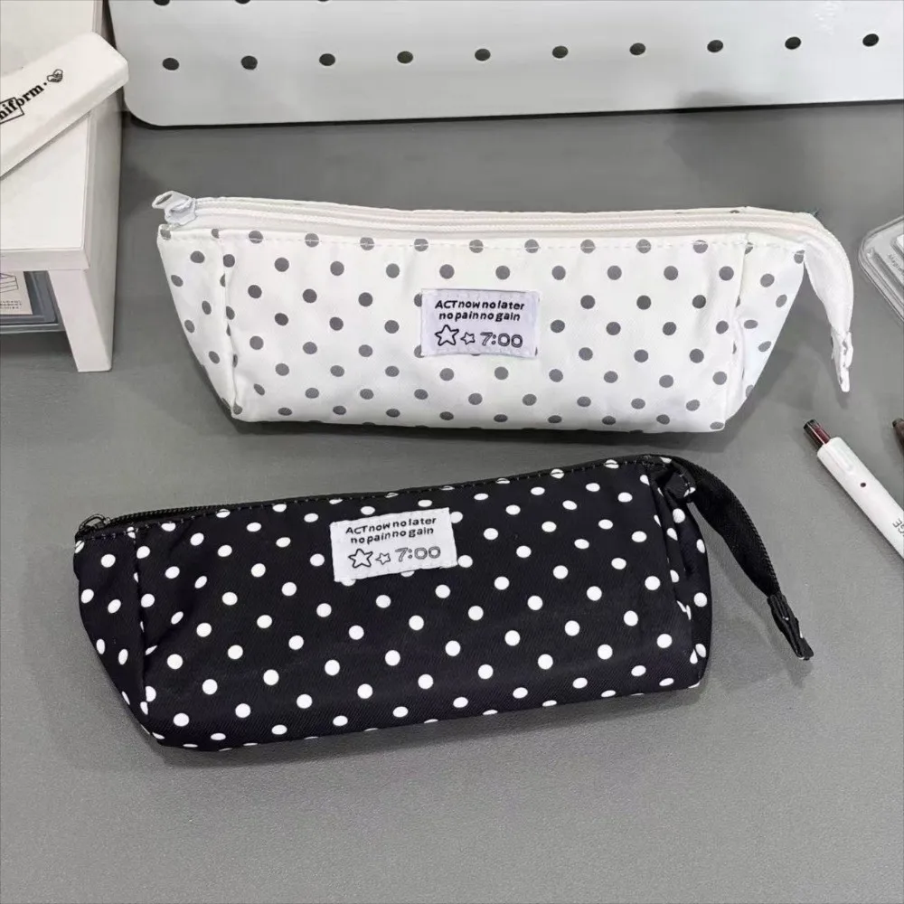 Kawaii Polka Dot Pencil Case Large Capacity Triangular Pencil Pouch Portable Pen Bag for Students