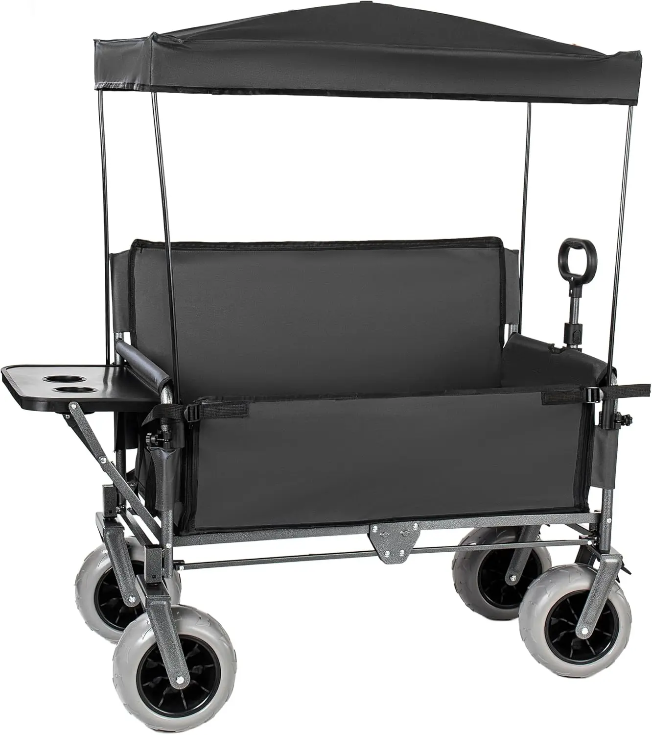 3-in-1 Collapsible Wagon, 500lbs Folding Folding Wagon Cart, Heavy-Duty Multi-Functional Seat Wagon with Canopy & Rear-Mounted F