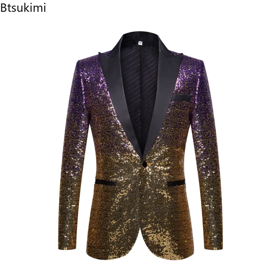 2024 Men's Wedding Party Club Sequins Blazer Suits DJ Performance Clothes for Men Slim Fit Singer Stage Top Blazer Suits Jacket