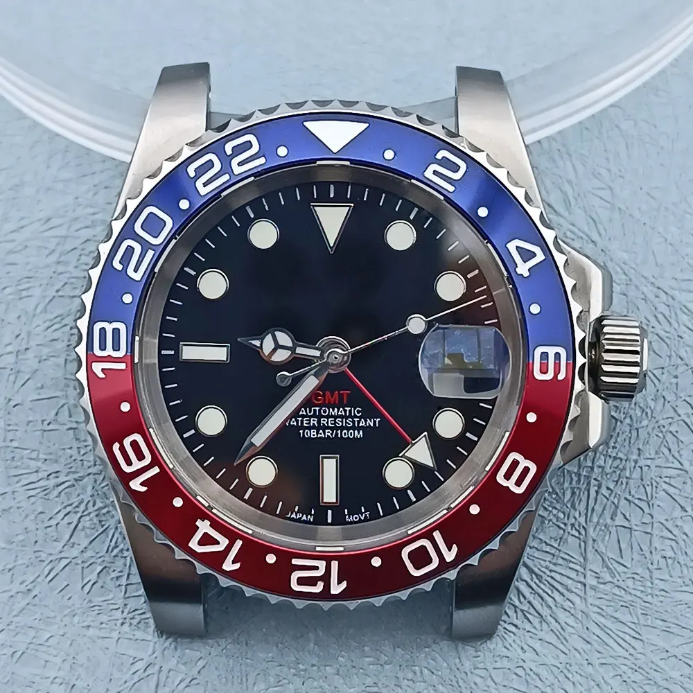 40mm GMT NH34 Movement Watch Case 316L Stainless Steel Sapphire Glass fit NH34 Movement Installation Parts 5BAR Waterproof