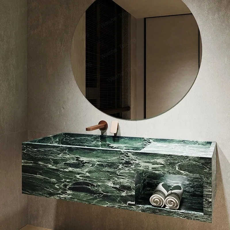 

Customizable Green Marble Bathroom Sink Storage Shelf Handcrafted Bathroom Basin Modern Home Premium Natural Stone Wash Basin