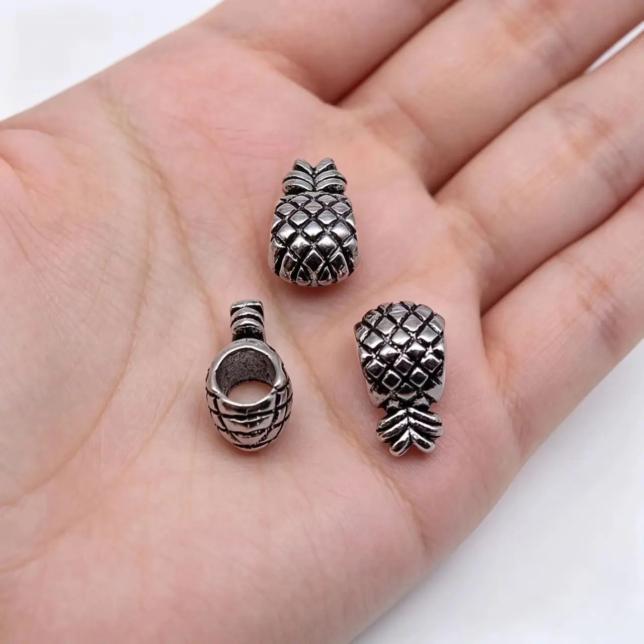 20Pcs/Lot 11x6.7x6.2mm  Alloy Double-Sided Pineapple Design Big Hole Beads for Jewelry Making Bracelet Necklace DIY Accessories
