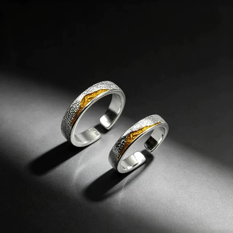 Thai Silver Mountain Alliance Couples' Rings Adjustable Two-color Matte Ring Wedding Jewelry For Women Men KOFSAC