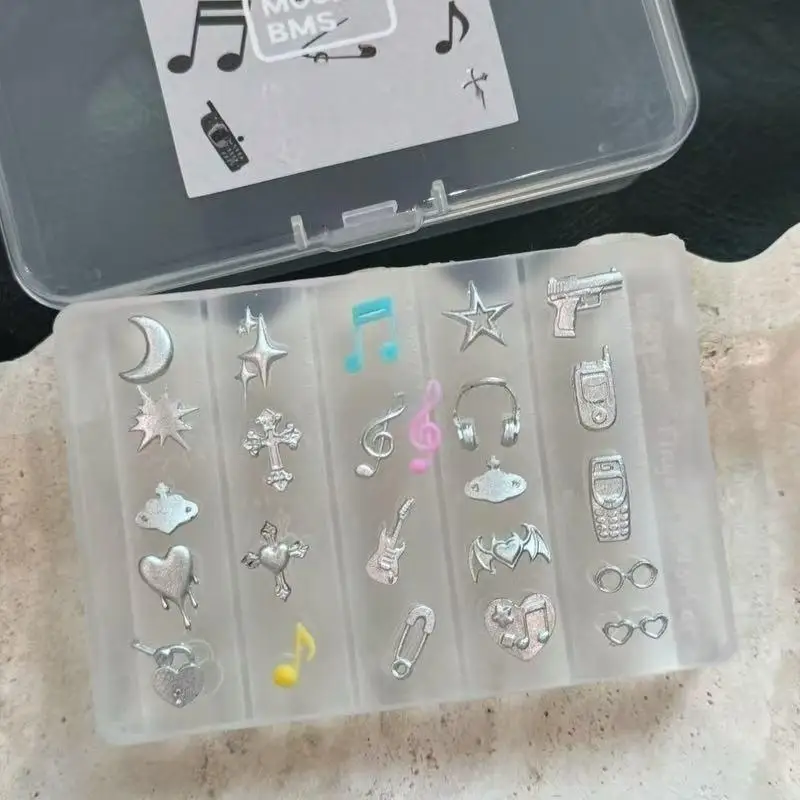 Retro Music Sweet Cool Punk 3D Silicone Nail Mold Mermaid Tail Shell Templates For Nails Jewelry Crafts Transparent Nails Mold