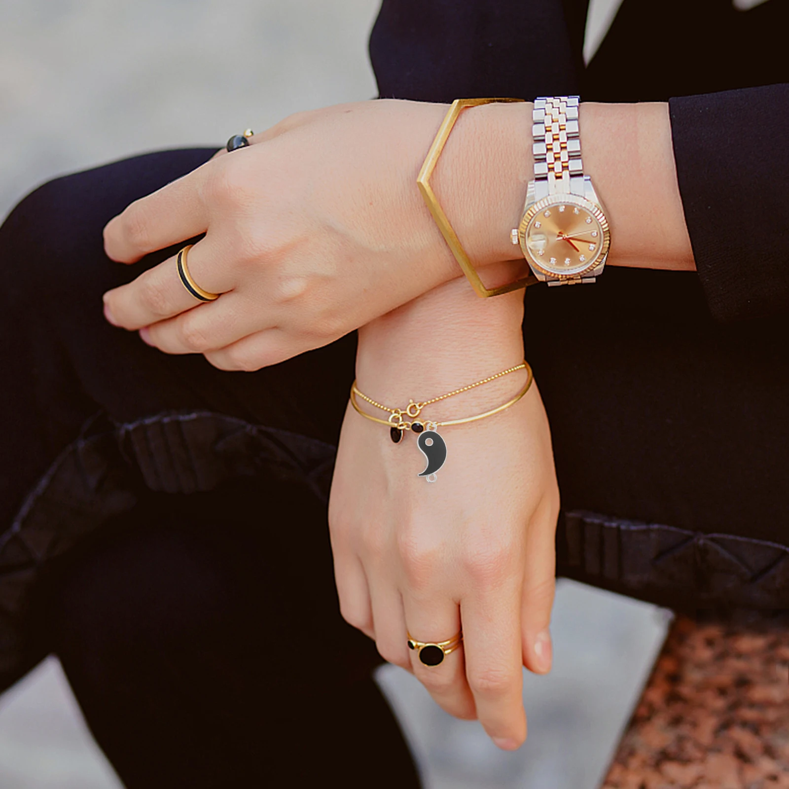 

24PCS Bagua Alloy DIY Jewelry Accessories Black12 White12 Bracelet Necklace Beads Charms Crafts Projects Pendant Material