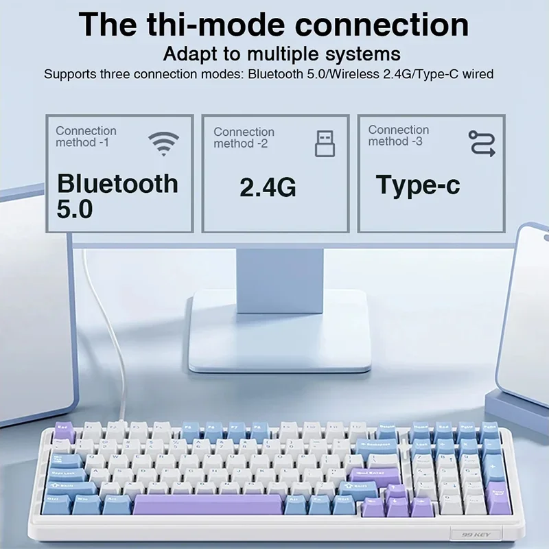 Imagem -04 - Teclado Mecânico sem Fio com Fio Pbt Keycaps Junta Hot Plug Teclado Gaming Personalizado Bluetooth 5.0 2.4g Aula-f99