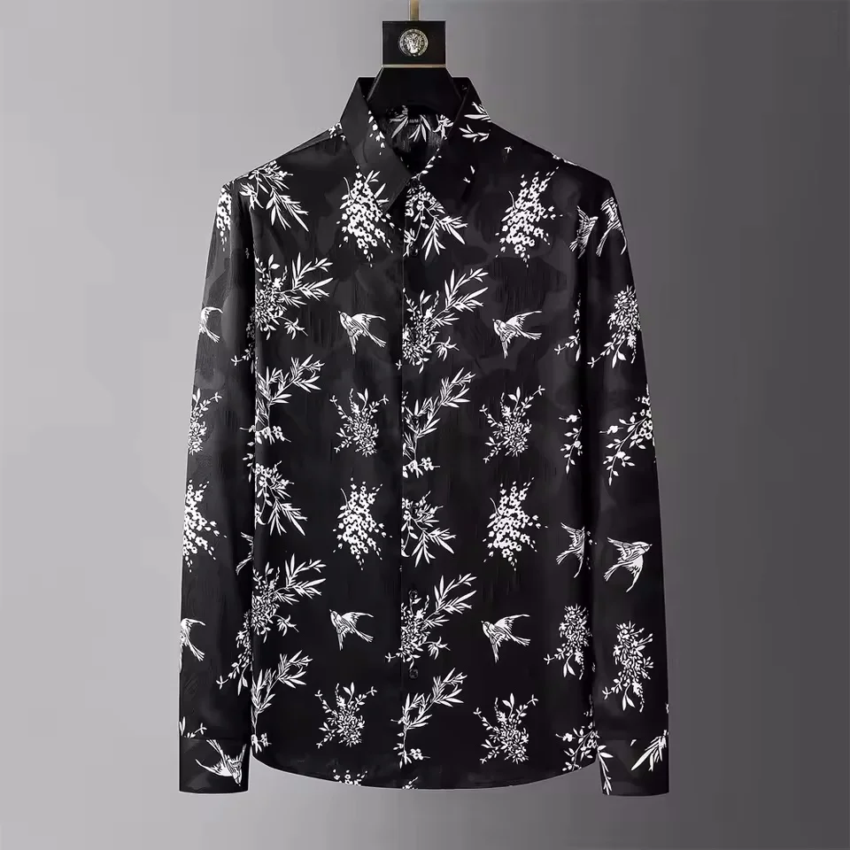 Luxury printed shirt men's long sleeved casual shirt, high-quality, fashionable, trendy, high-end plus size men's clothing, fast