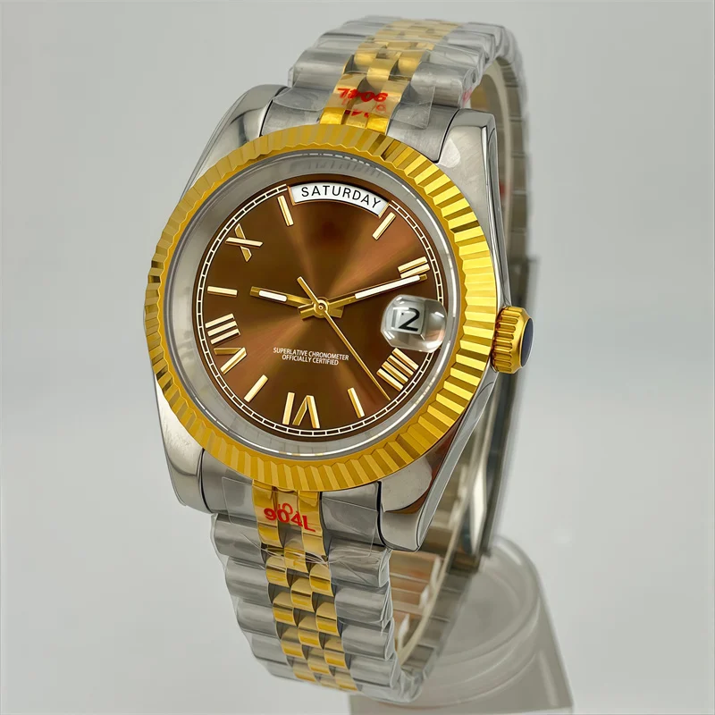 36mm 39mm Men's Automatic Mechanical Date Calendar Water-resistant Watch in Two-Colored Gold Miyota 8285 Movement Sapphire Glass