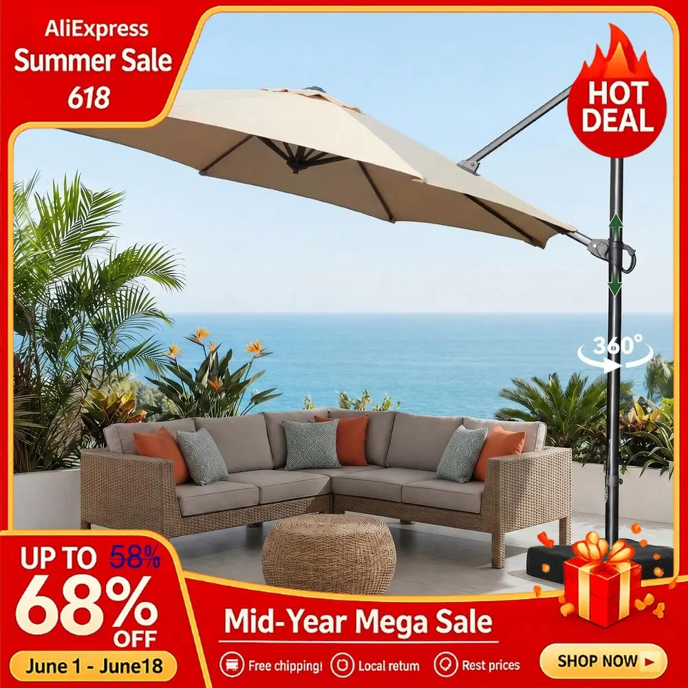 

10ft Outdoor Umbrellas for Patio with Base Included, Large Cantilever Offset Patio Umbrella Premium Yarndyed Fabric Shade,Custom