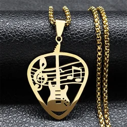 Music Guitar Pick Pendant Necklace for Women/Men Stainless Steel Gold Color Punk Bass Note Chain Necklace Party Jewelry collar