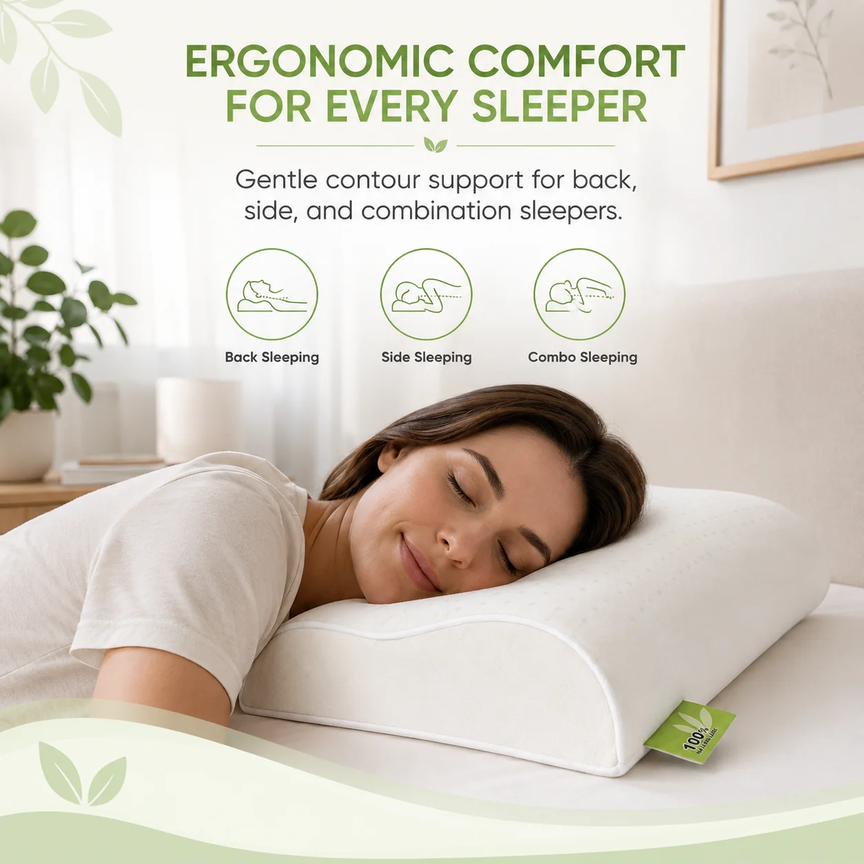 LIEN'A Natural Latex Wave Grain Pillow for Adults, Imported from Vietnam, Q-Type Elastic Neck Support, Dust Mite Resistant, Brea