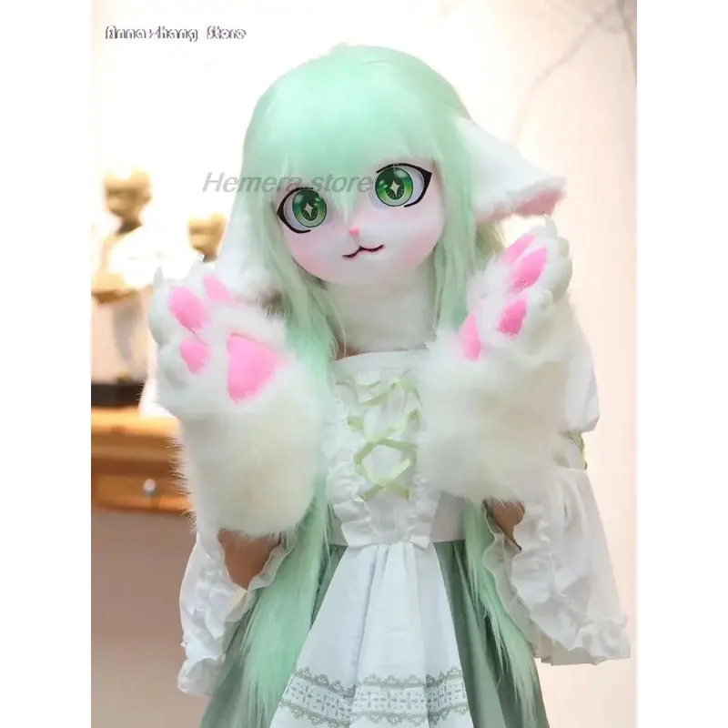 ليلي 123Fursuit Kigurumi فروي تأثيري دمية الأرنب القط ازياء الحيوان رؤساء يمكن ارتداؤها كيغ سماعات قفازات الذيل