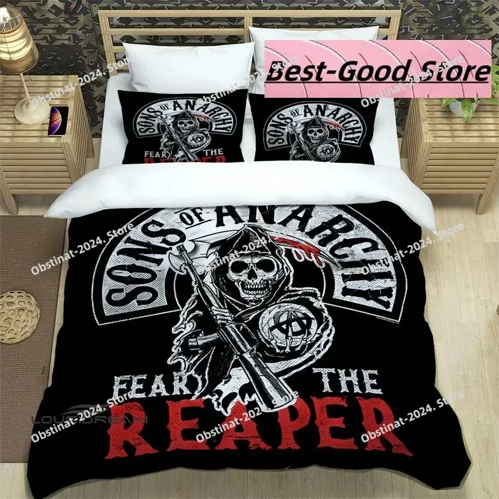 Fashion Sons of Anarchy Retro 3D Print Comforter Bedding Set,Duvet Cover Quilt Cover Pillowcase,King Queen Size Bedding Set Kid
