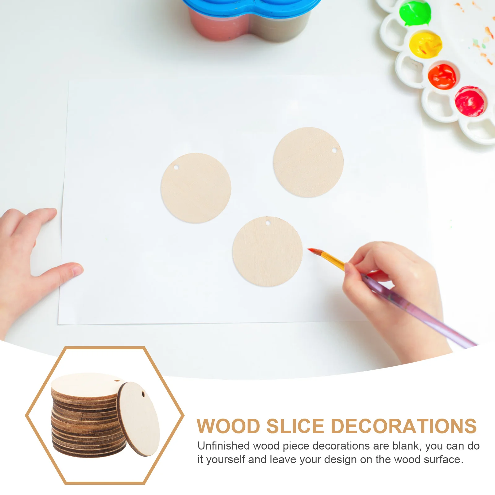 

50Pcs 4cm Round Wood Slice with Hole for DIY Crafts Scrapbooking Home Decoration Embellishments Wooden Slice with Hole