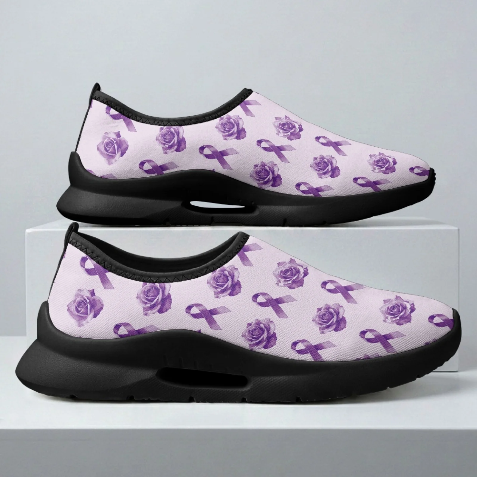 PENSTROLL Casual Casual Shoes Slip on Breathable Low Top Casual Shoes for Summer Men Purple Ribbon Rose
