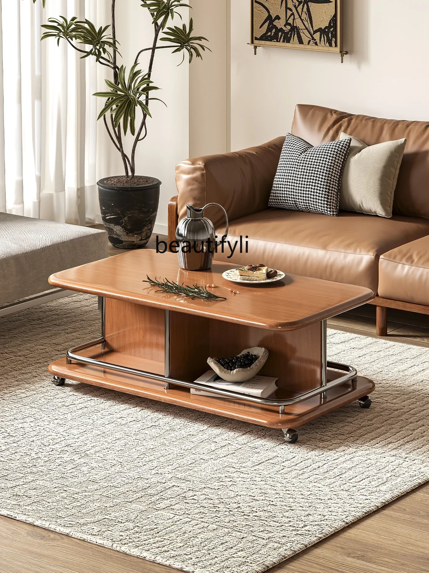 D178 Y Mobile Partition Coffee    Home Small Apartment Small  Solid Wood Side Table Middle-Ancient High-Grade Coffee Table