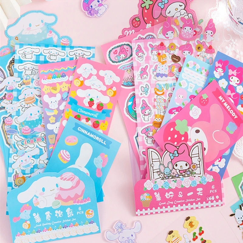 Cartoon Animation Hello Kitty Kulomi Sticker Set Cute Melody Diy Handbook Goo Card Decorative Material Stickers Gift Toys