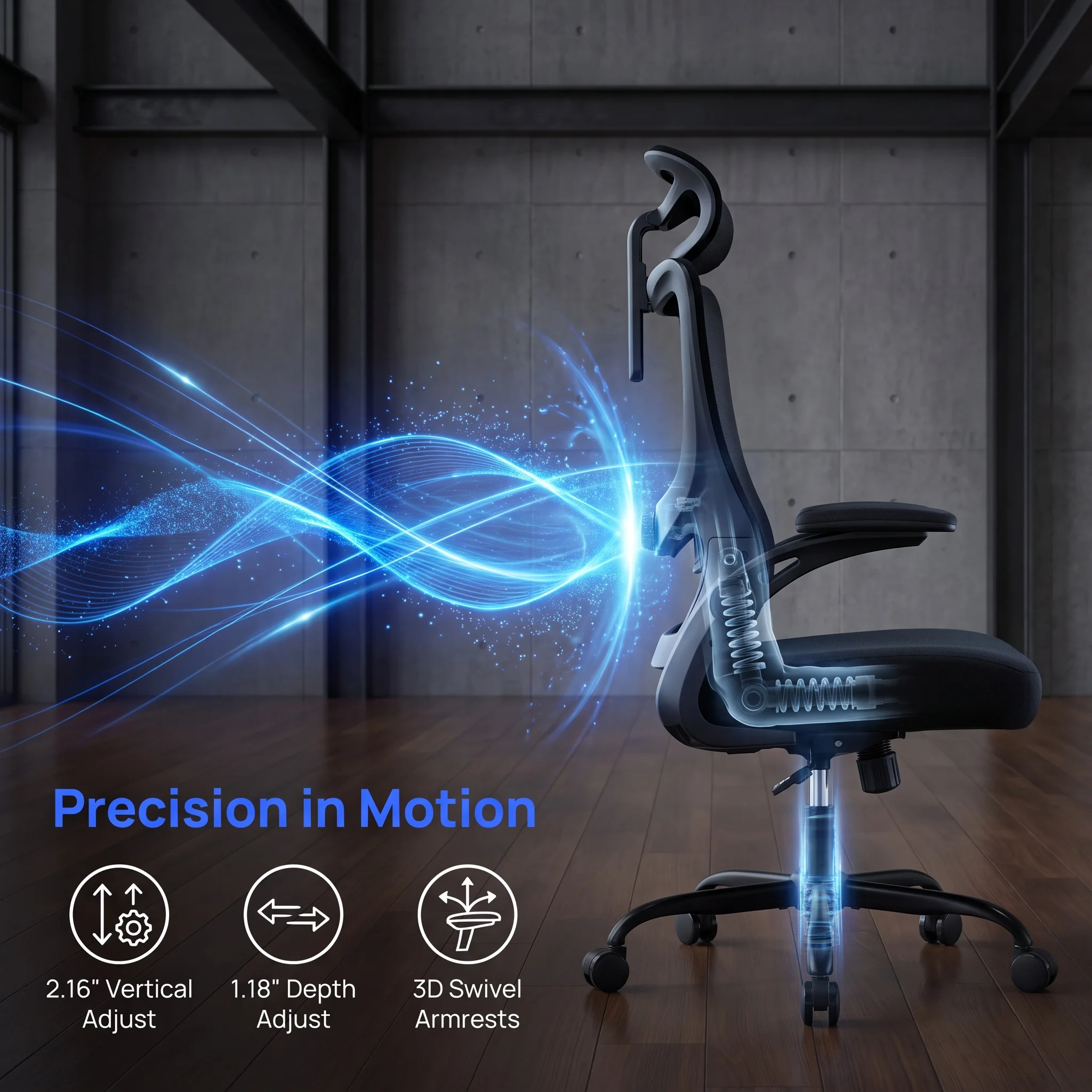 Ergonomic Office Chair: Office Desk Chair with High Back Mesh and Adjustable Lumbar Support Rolling Work Swivel Task Chairs with Wheel 3D Armrests and Headrest