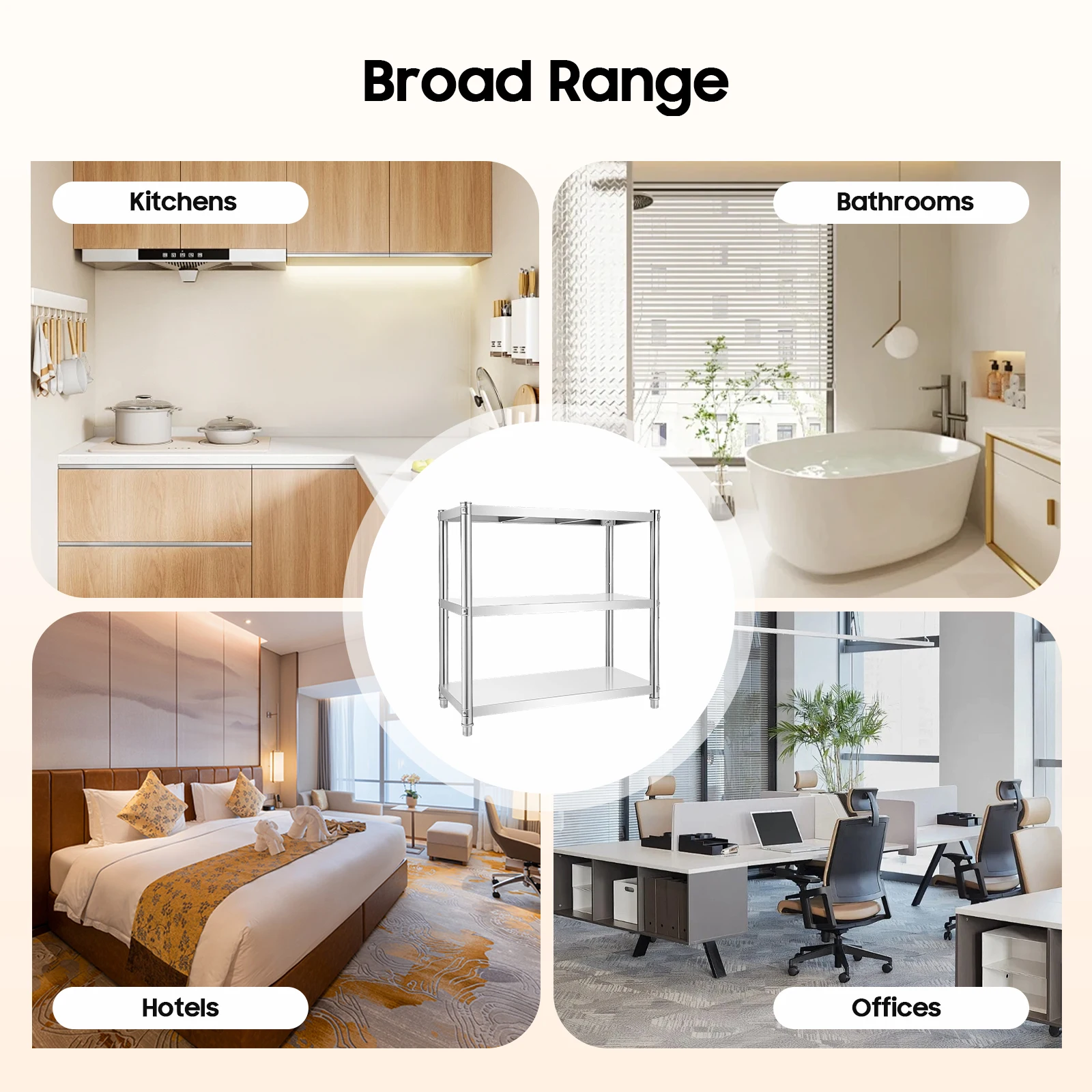 

3 Tiers Stainless Steel Kitchen Shelf, 80*80*40cm Shelving Units and Storage, Standing Shelving Work Table for Kitchen Garage